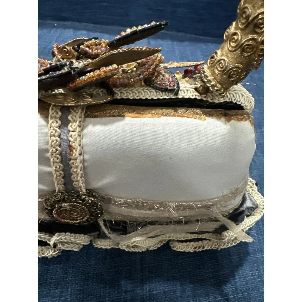 Mary Frances Beaded Handbag Purse, Jewels, Feathers, Floral Brown Hard Case